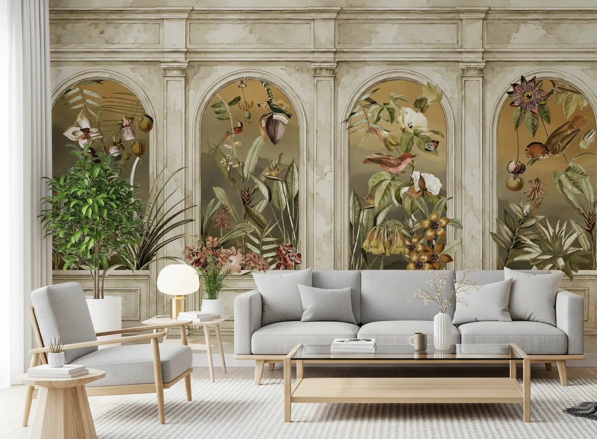 Classical Colonnade and Exotic Botanical Garden Wallpaper Wall Mural