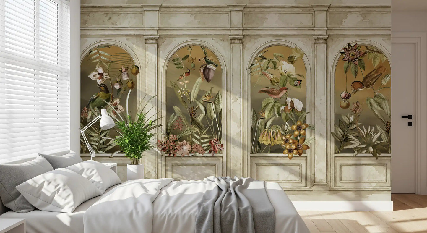 Classical Colonnade and Exotic Botanical Garden Wallpaper Wall Mural