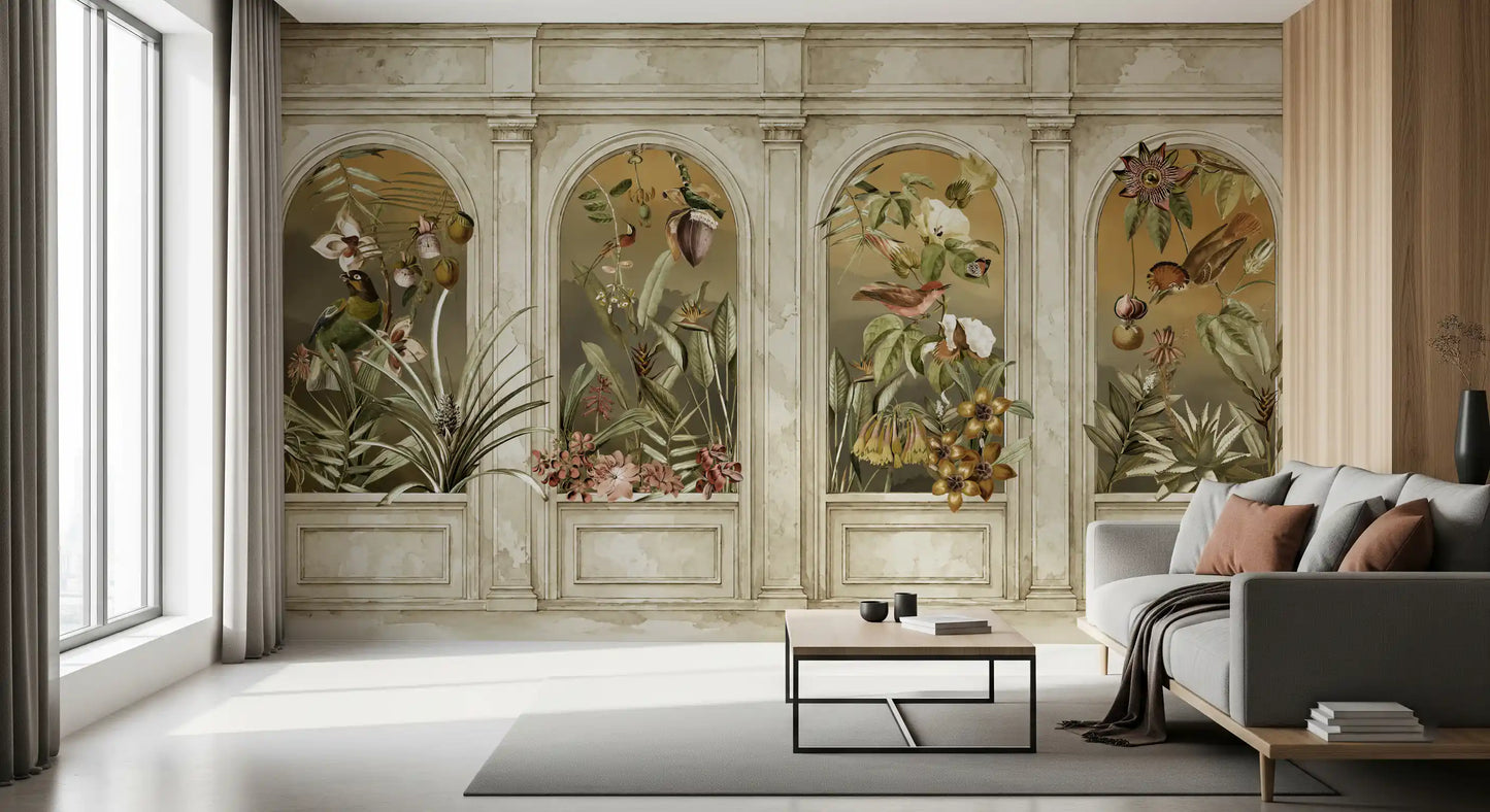 Classical Colonnade and Exotic Botanical Garden Wallpaper Wall Mural