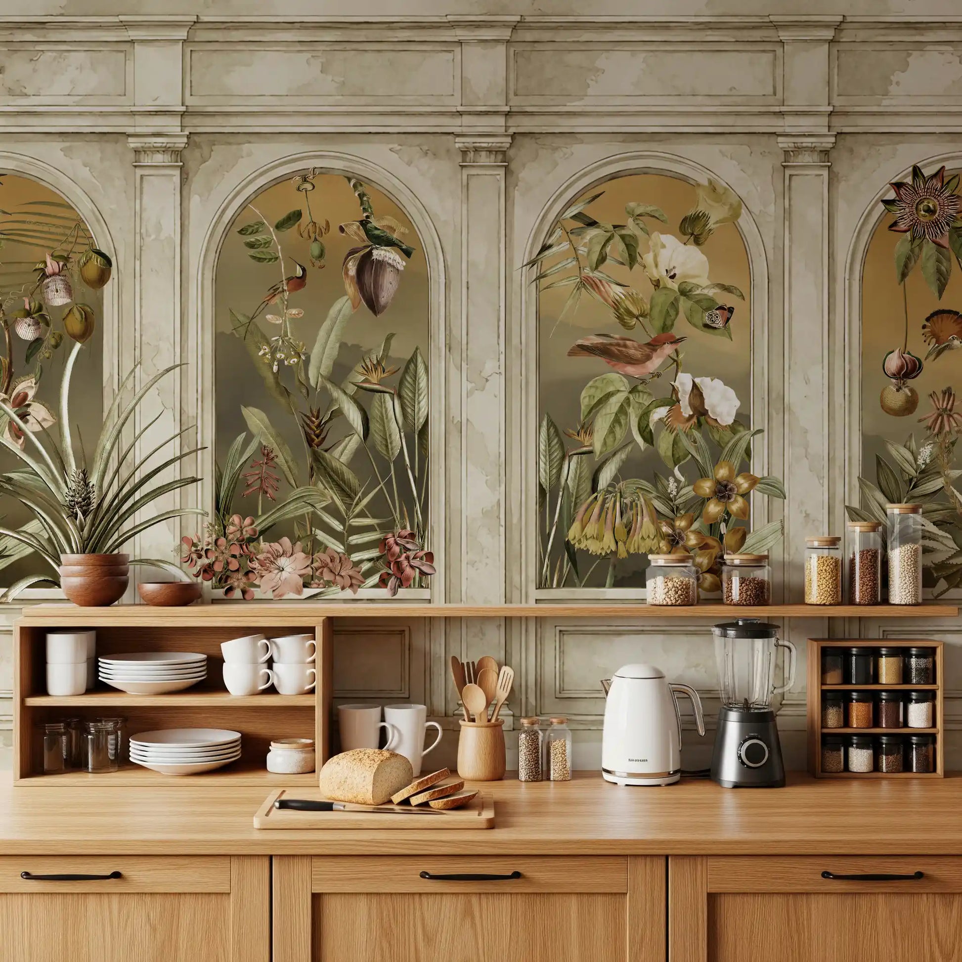 Classical Colonnade and Exotic Botanical Garden Wallpaper Wall Mural