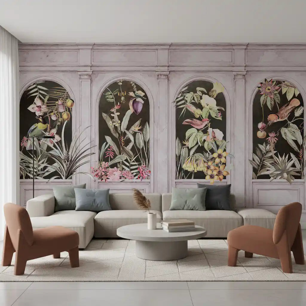 Vintage Architectural Botanical Arches Wall Mural