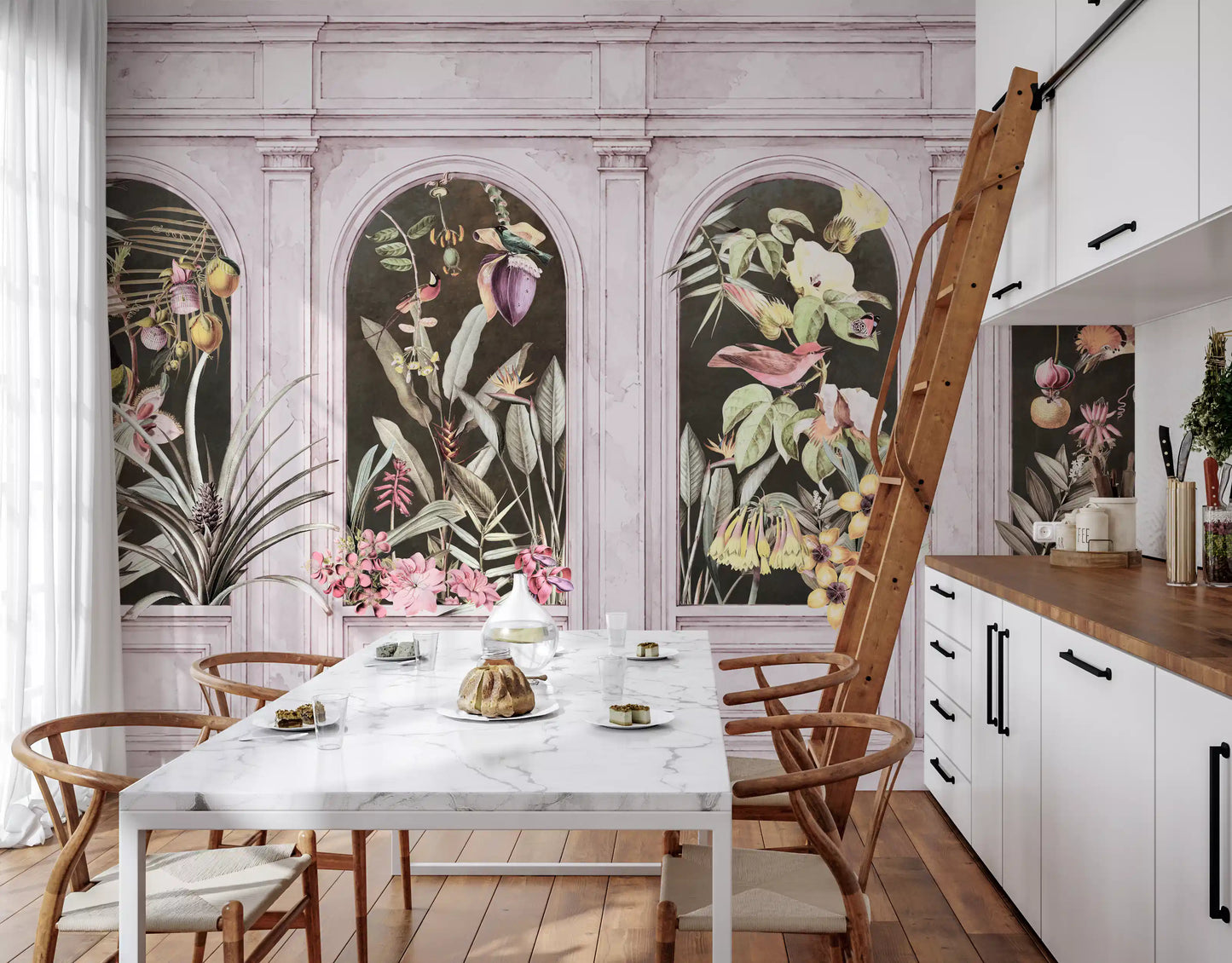 Vintage Architectural Botanical Arches Wall Mural
