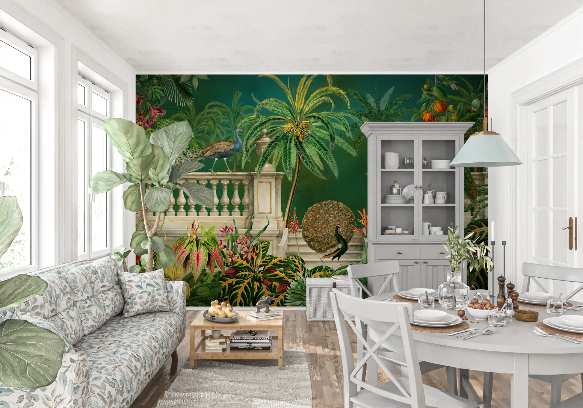 Majestic Peacock and Tropical Balustrade Wall Mural Wall Mural