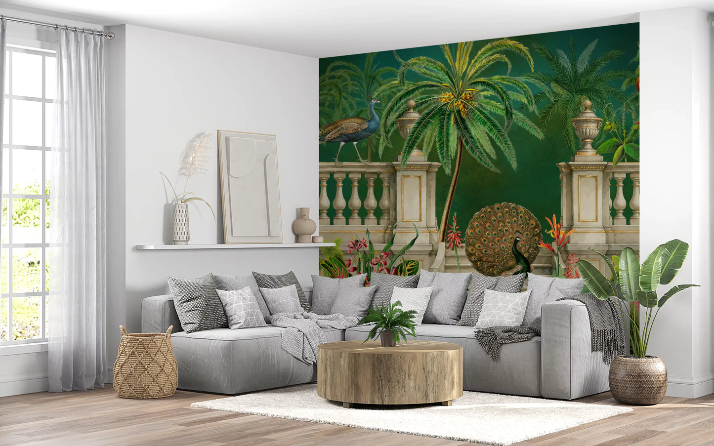 Majestic Peacock and Tropical Balustrade Wall Mural Wall Mural