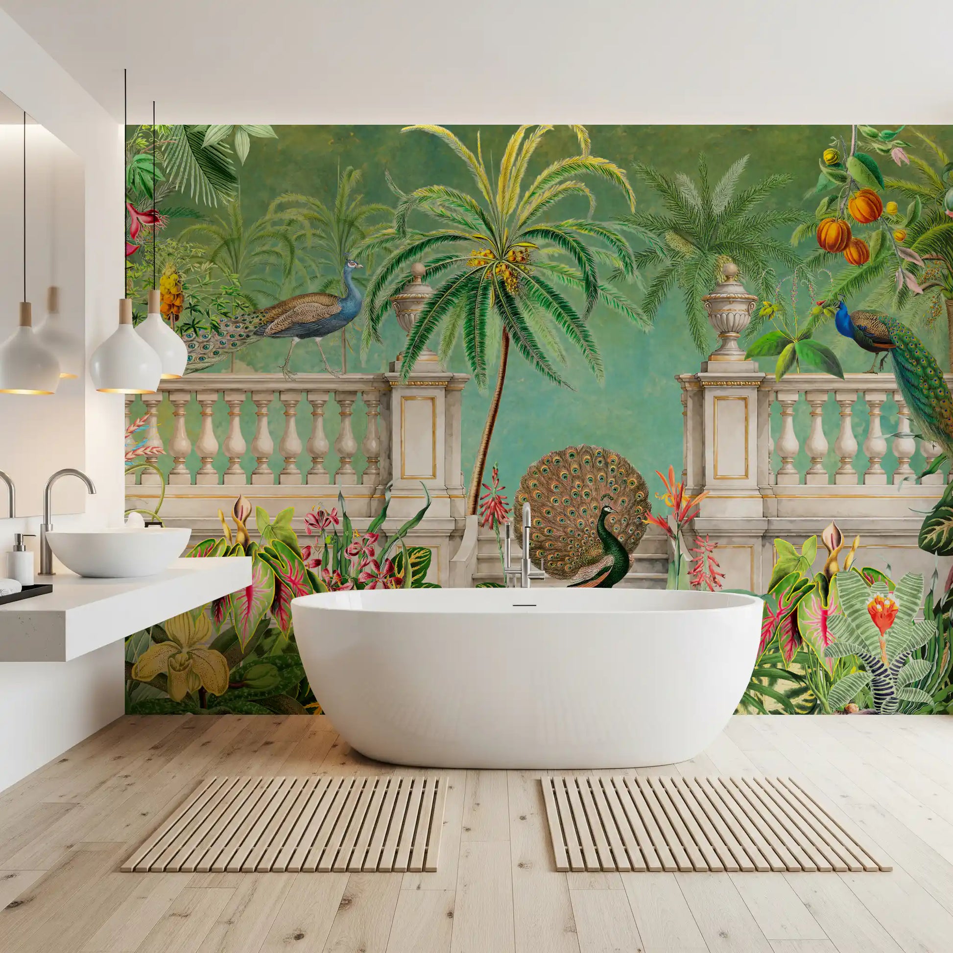 Vintage Peacock Palace Tropical Garden Wall Mural Wall Mural
