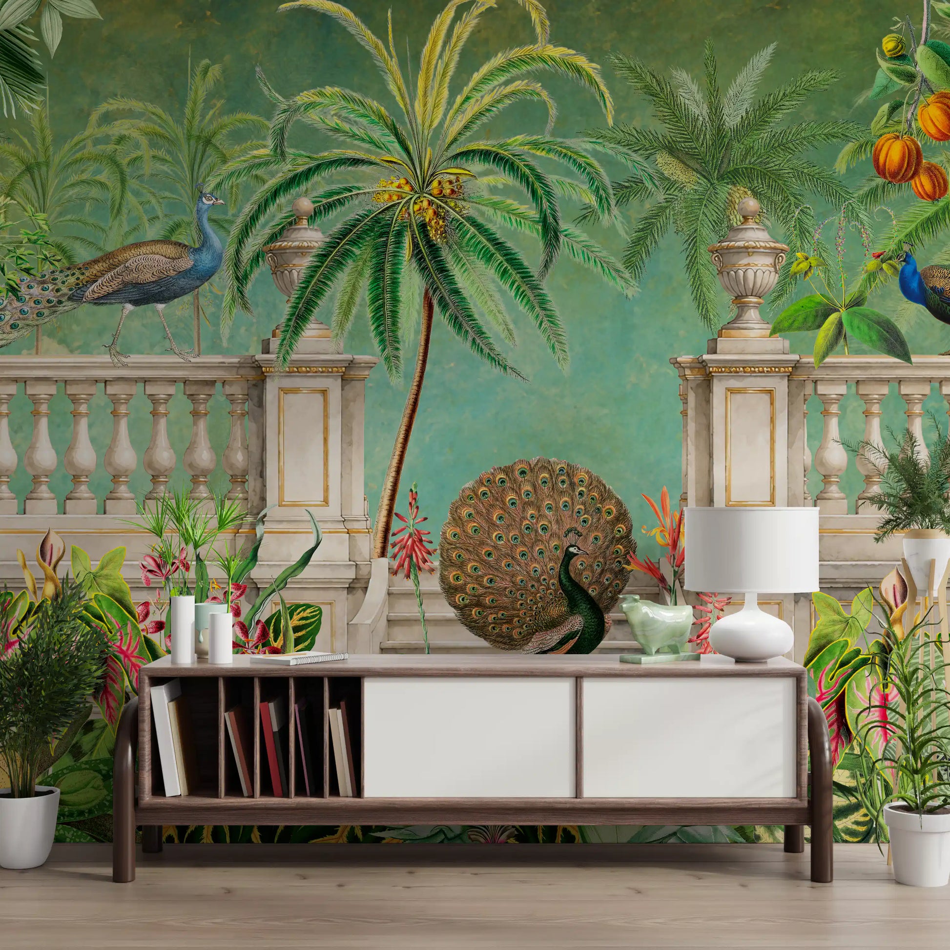 Vintage Peacock Palace Tropical Garden Wall Mural Wall Mural