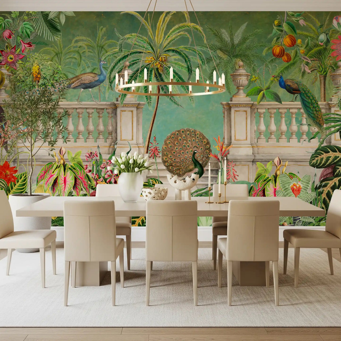 Vintage Peacock Palace Tropical Garden Wall Mural Wall Mural