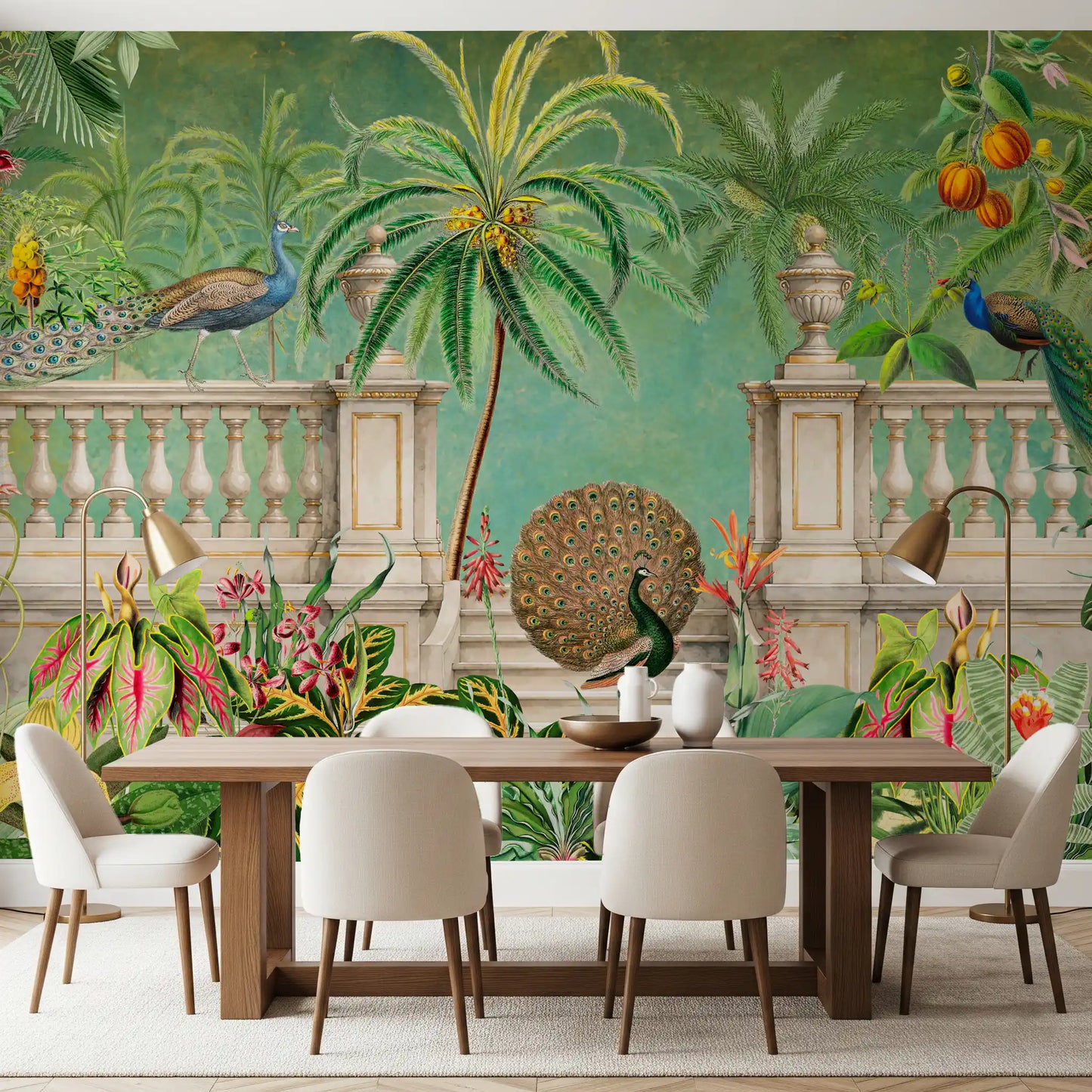 Vintage Peacock Palace Tropical Garden Wall Mural Wall Mural