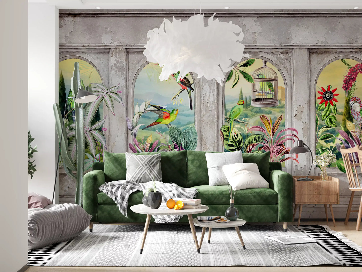 Vintage Archways and Tropical Birds Scenic Wallpaper Wall Mural