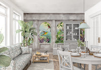 Vintage Archways and Tropical Birds Scenic Wallpaper Wall Mural