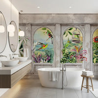 Vintage Archways and Tropical Birds Scenic Wallpaper Wall Mural