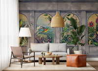Vintage Archways and Tropical Birds Scenic Wallpaper 1 Wall Mural