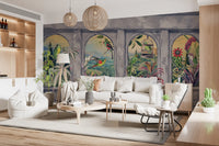 Vintage Archways and Tropical Birds Scenic Wallpaper 1 Wall Mural