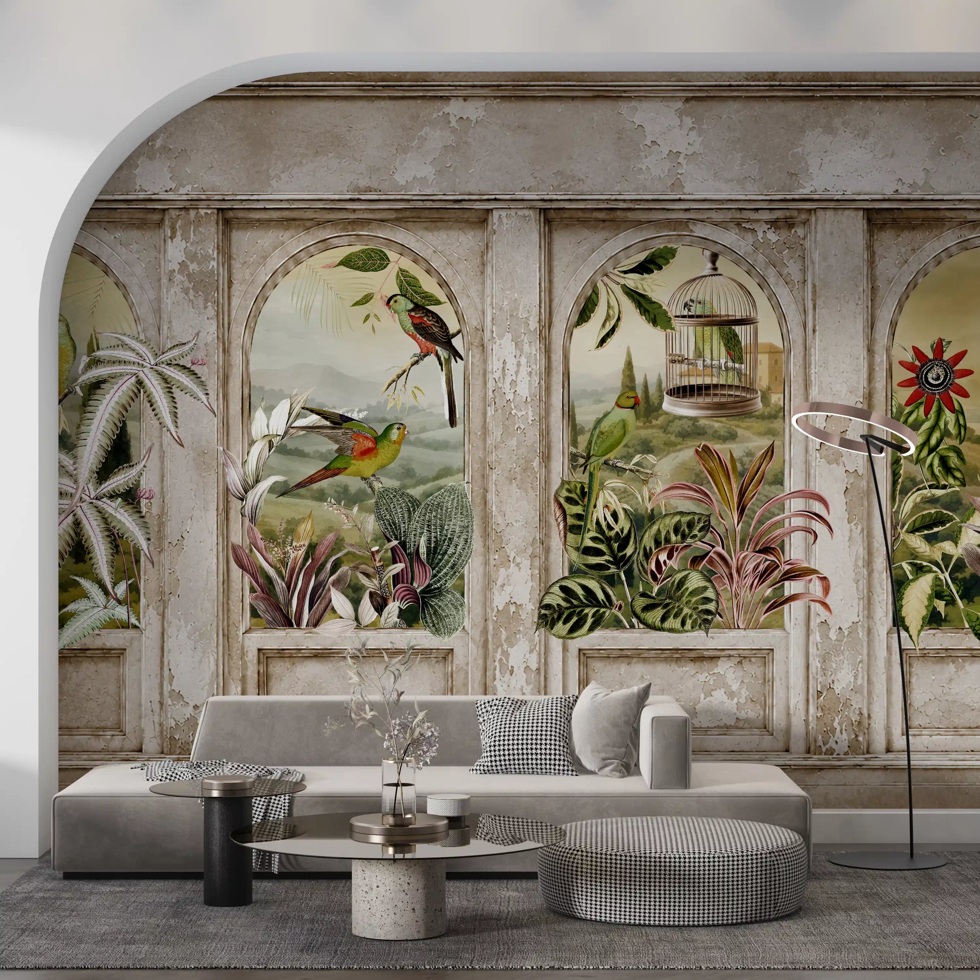 Vintage Parrot Arches Wall Mural Wall Mural
