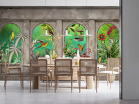Vintage Archways Tropical Birds Wall Mural Wall Mural