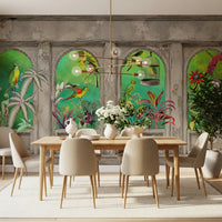 Vintage Archways Tropical Birds Wall Mural Wall Mural
