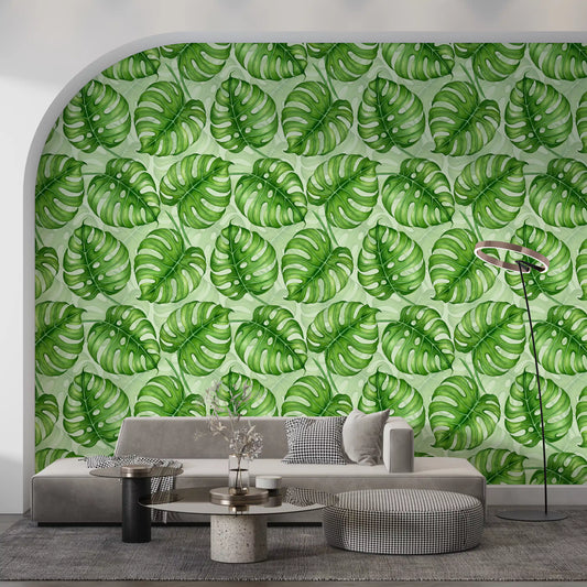 Monstera watercolor  in green Wallpaper⁠