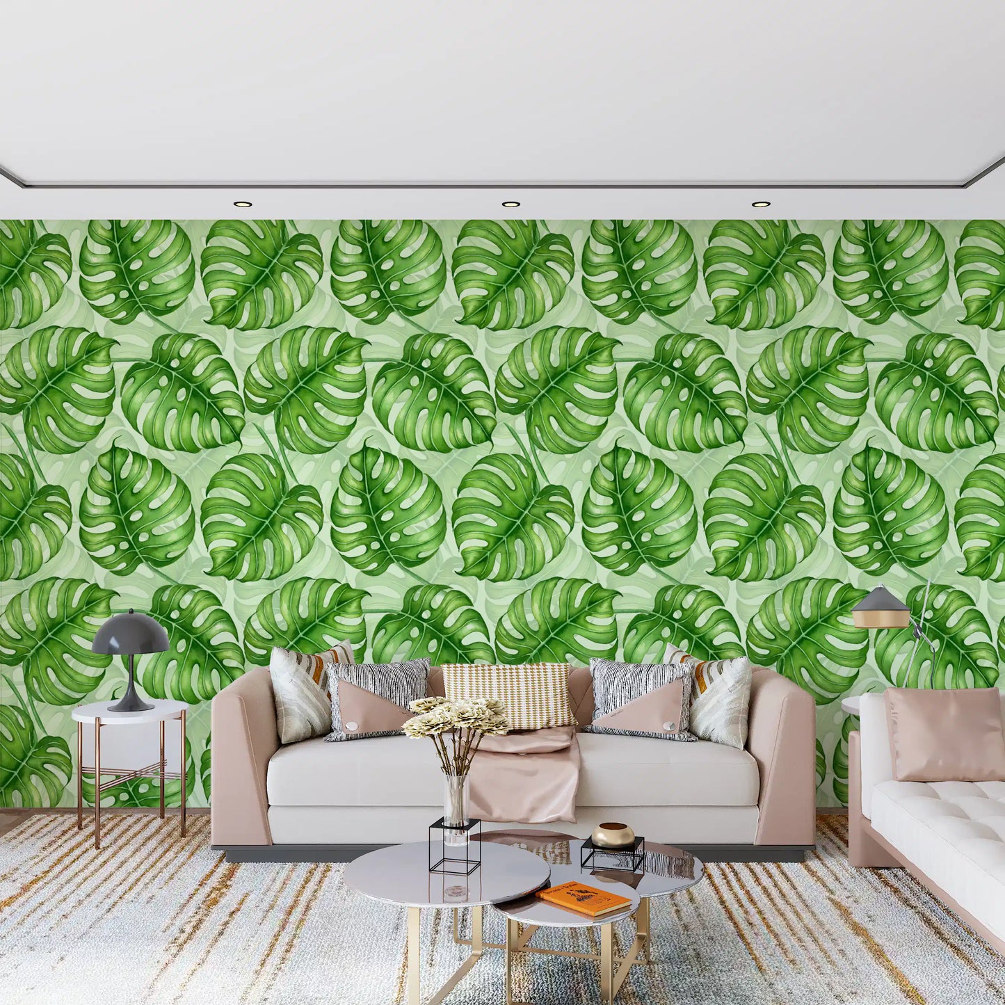 Monstera watercolor  in green Wallpaper⁠