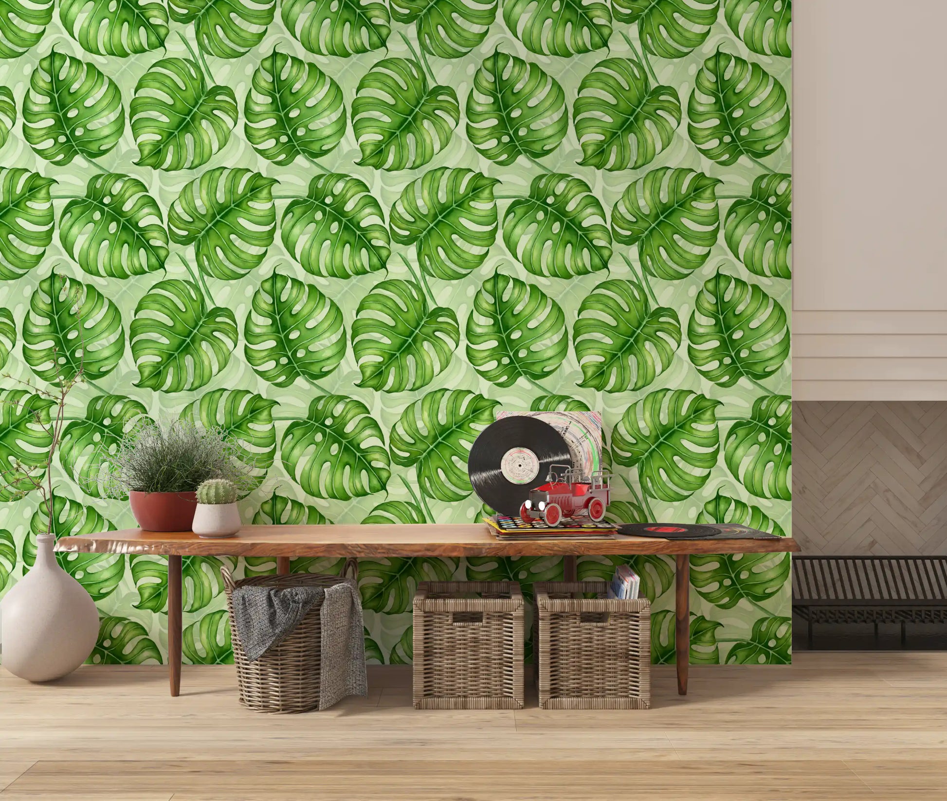 Monstera watercolor  in green Wallpaper⁠