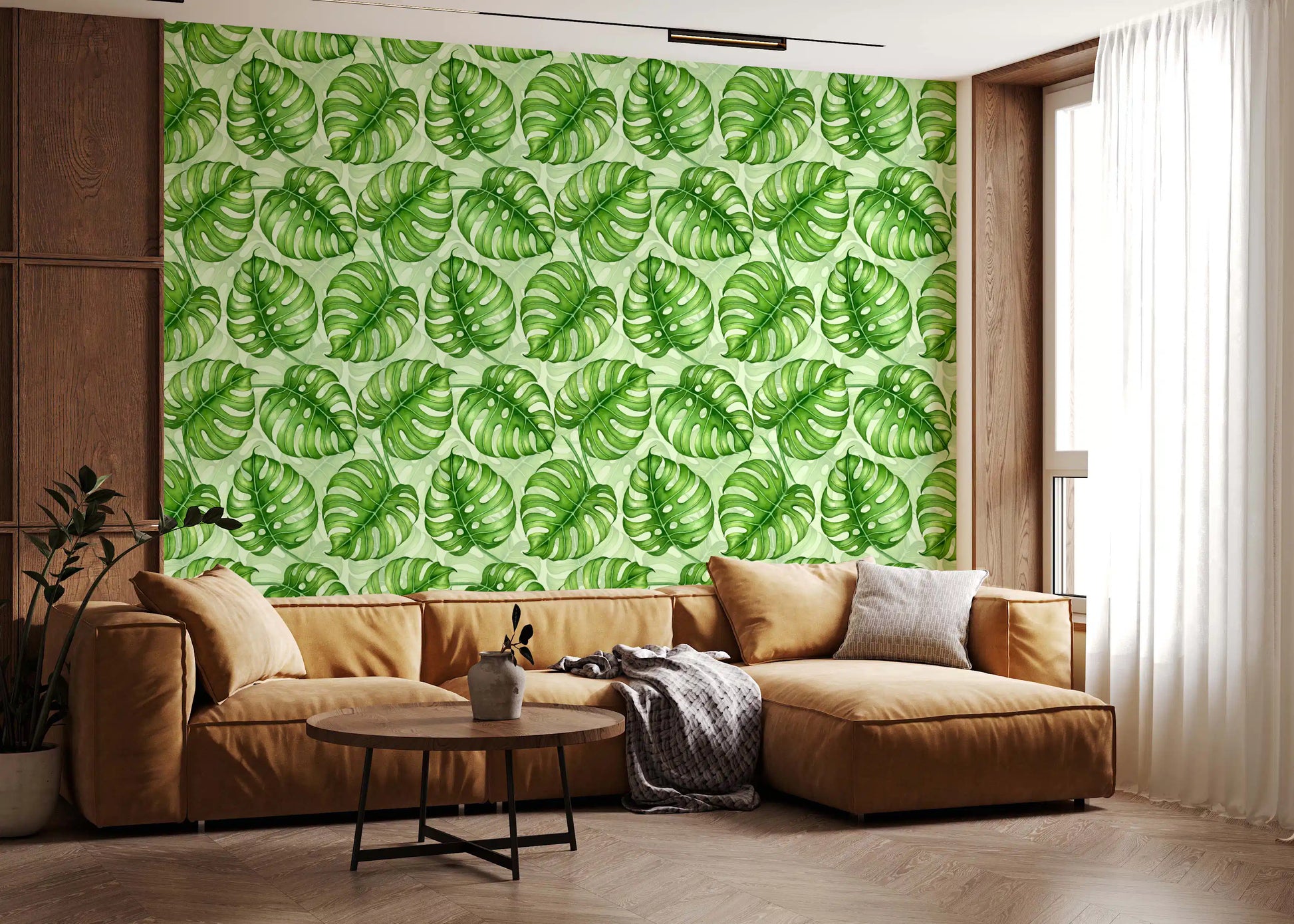 Monstera watercolor  in green Wallpaper⁠