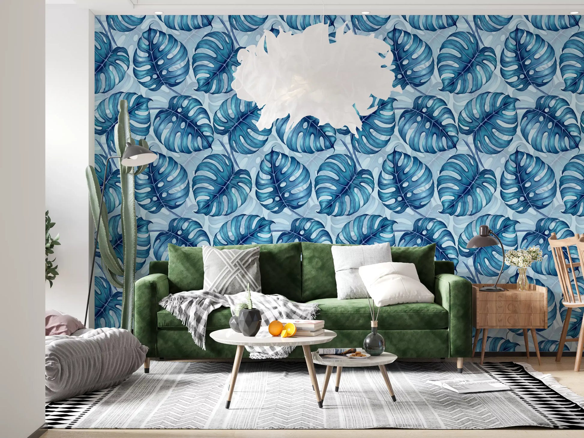 Monstera watercolor in blue Wallpaper⁠
