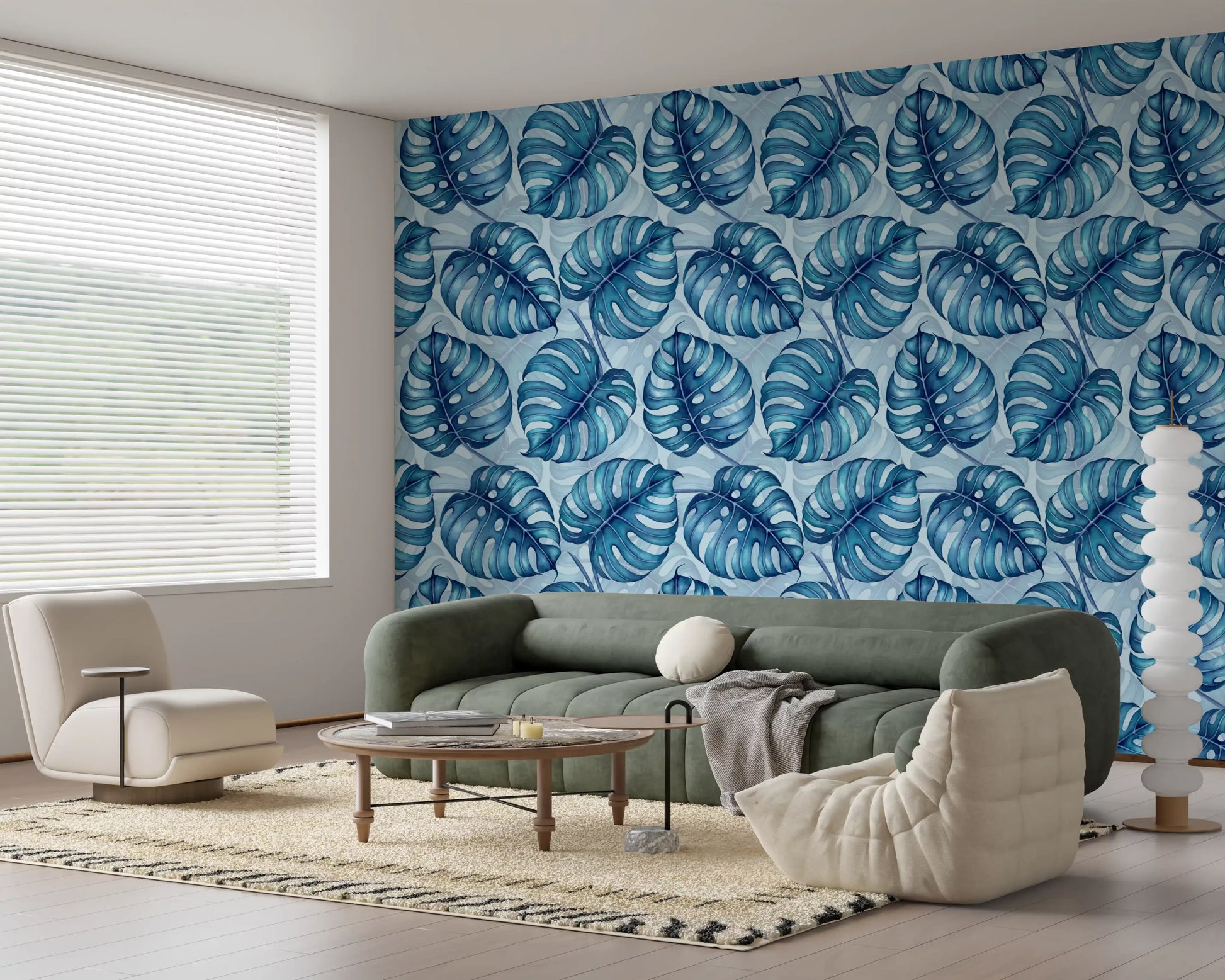 Monstera watercolor in blue Wallpaper⁠