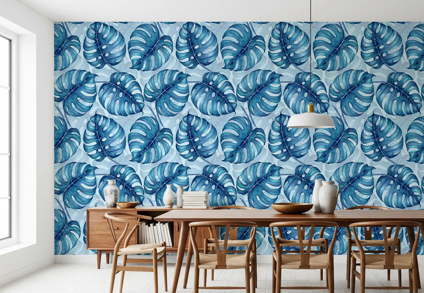Monstera watercolor in blue Wallpaper⁠