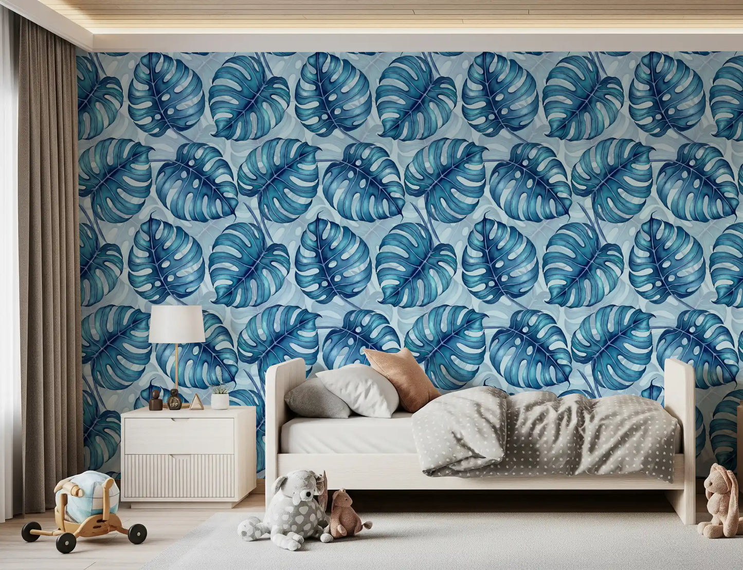 Monstera watercolor in blue Wallpaper⁠