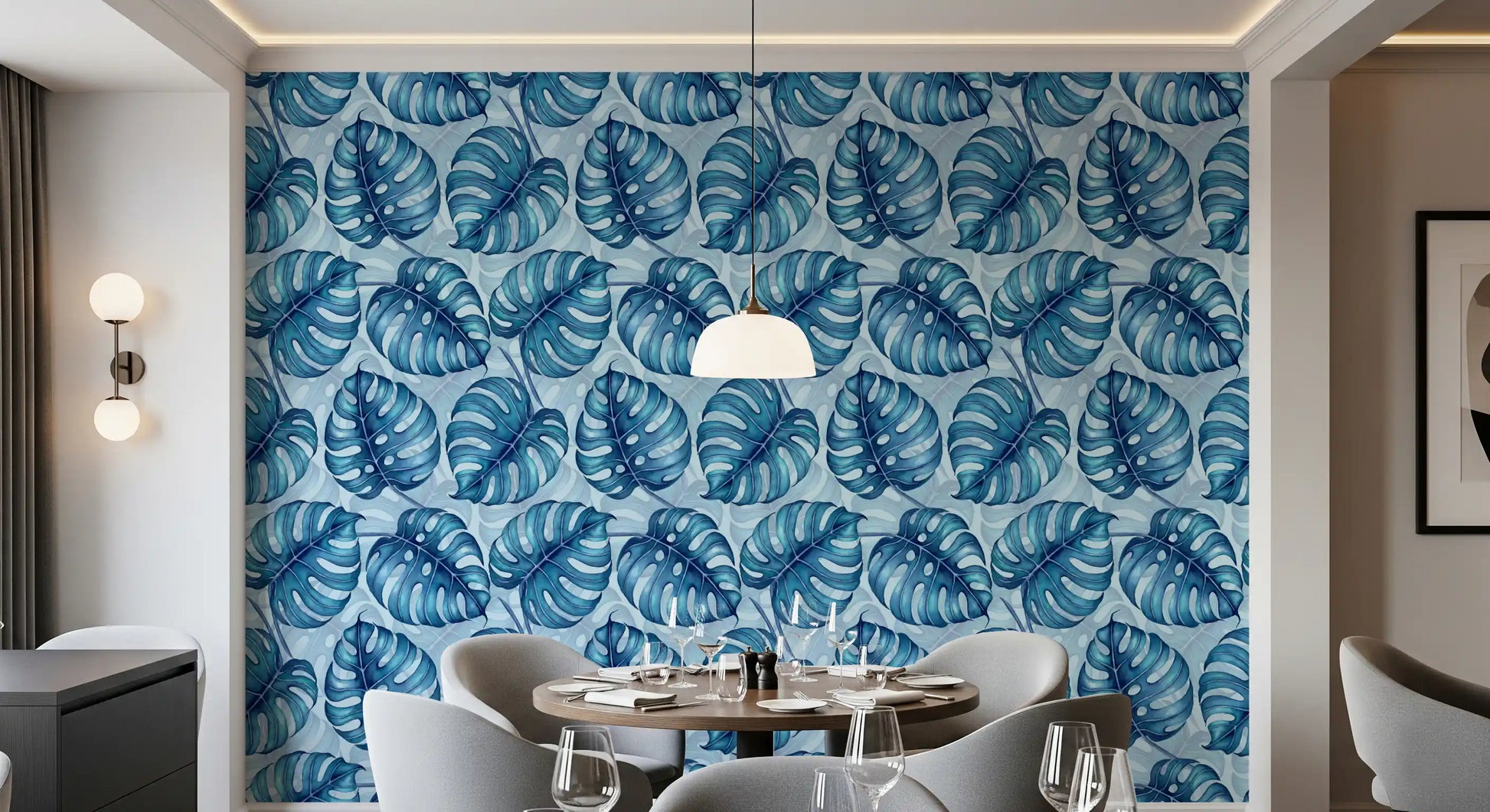 Monstera watercolor in blue Wallpaper⁠