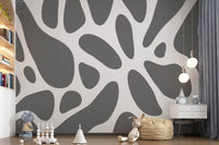 Gray Abstract Organic Fluid Shapes Wallpaper Wall Mural