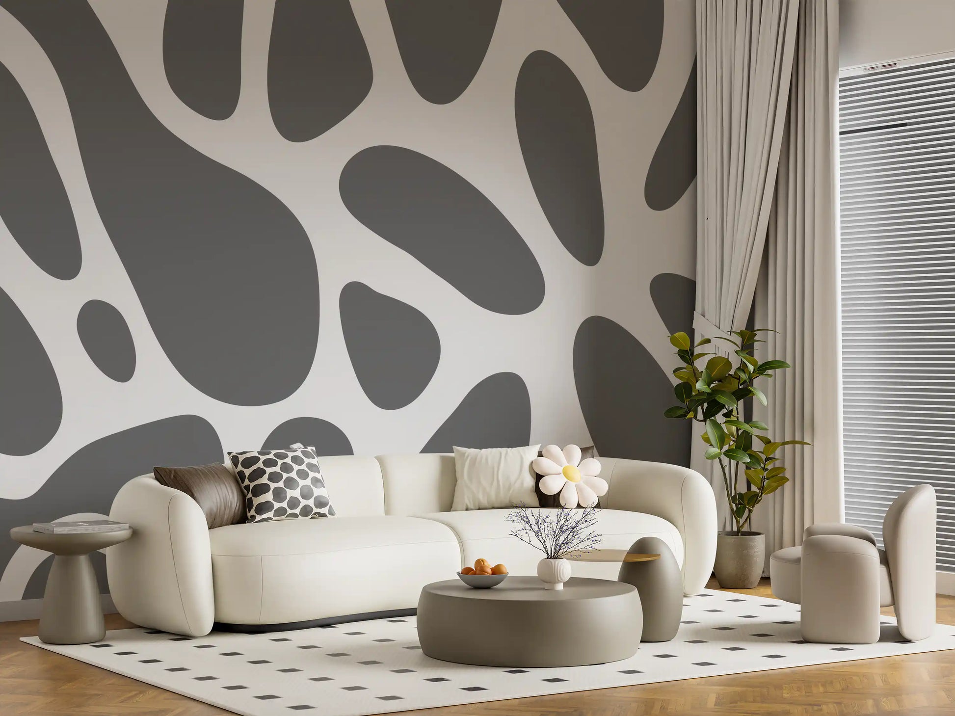 Gray Abstract Organic Fluid Shapes Wallpaper Wall Mural