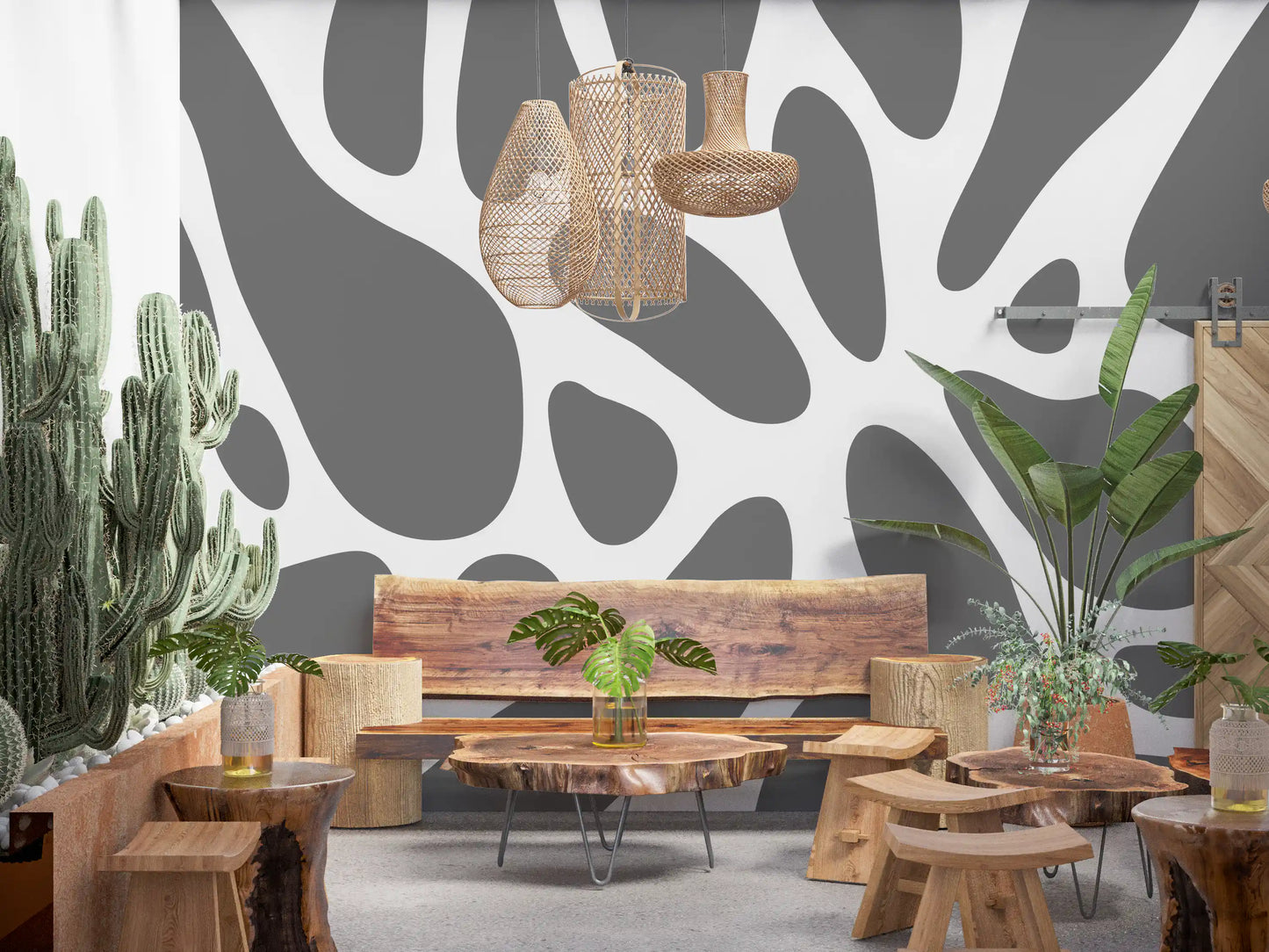 Gray Abstract Organic Fluid Shapes Wallpaper Wall Mural