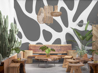 Gray Abstract Organic Fluid Shapes Wallpaper Wall Mural