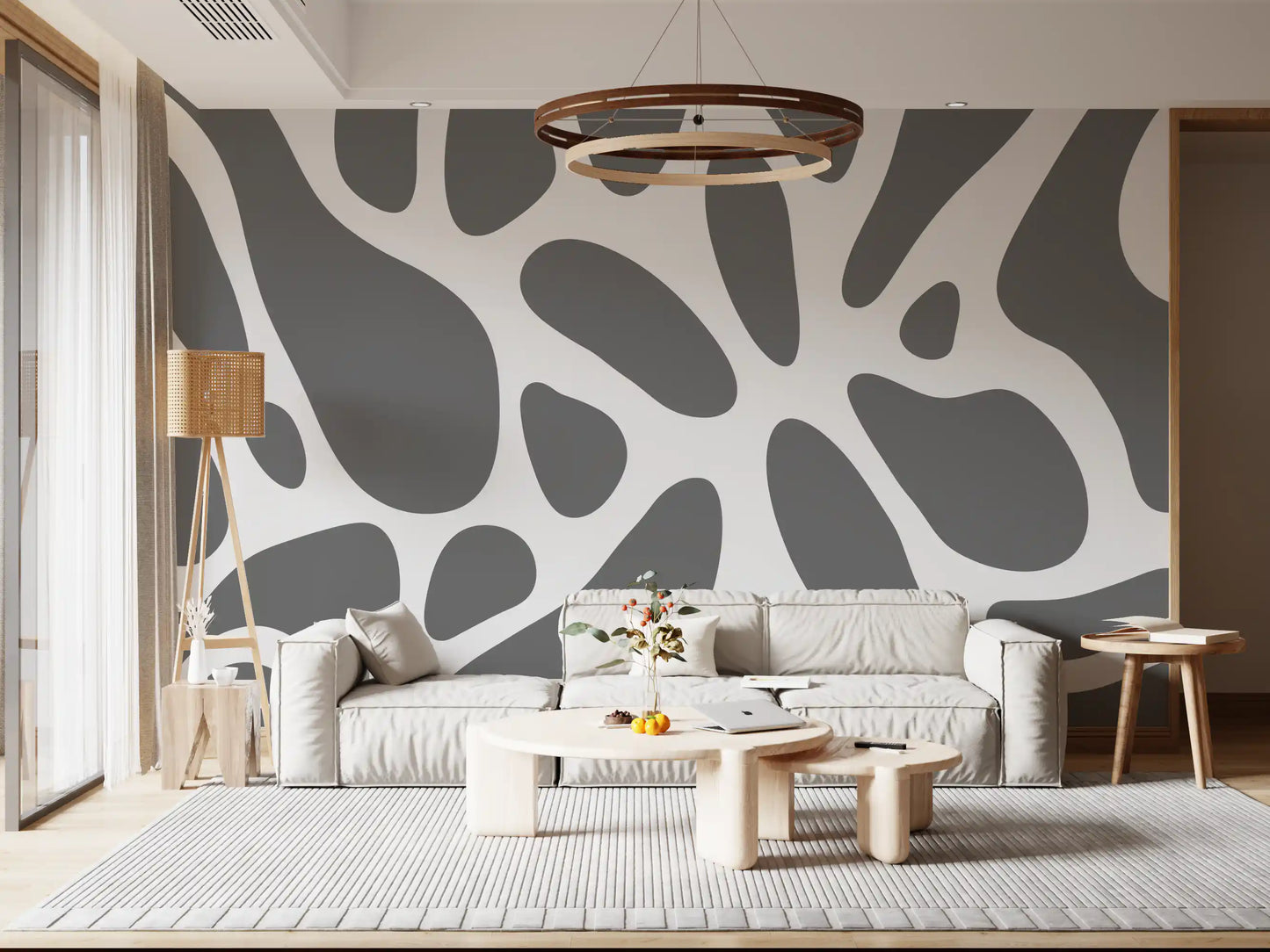 Gray Abstract Organic Fluid Shapes Wallpaper Wall Mural