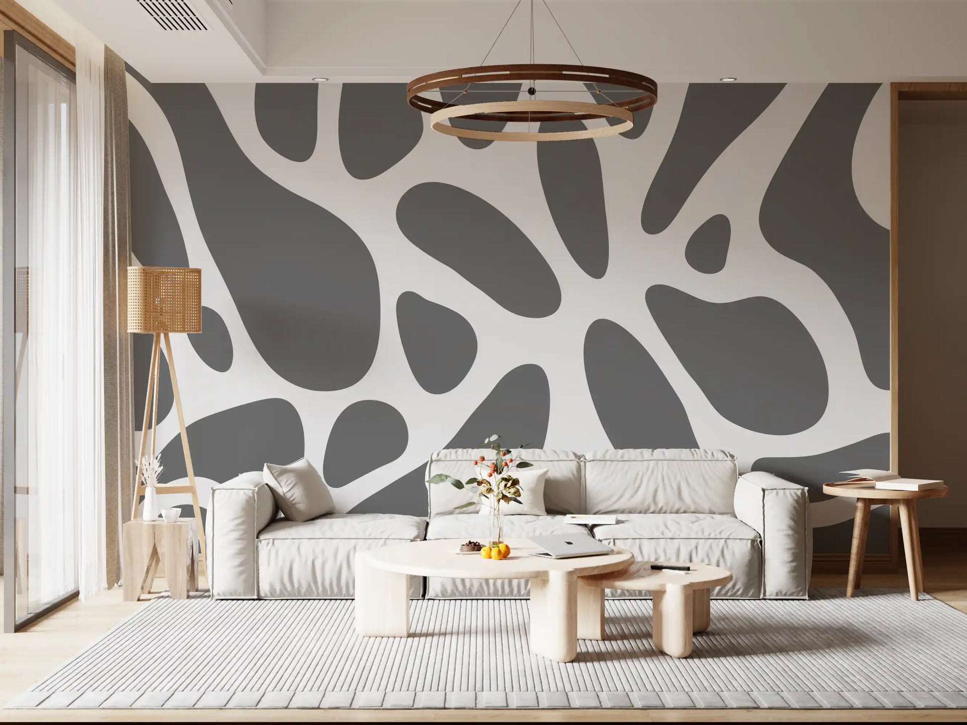 Gray Abstract Organic Fluid Shapes Wallpaper Wall Mural