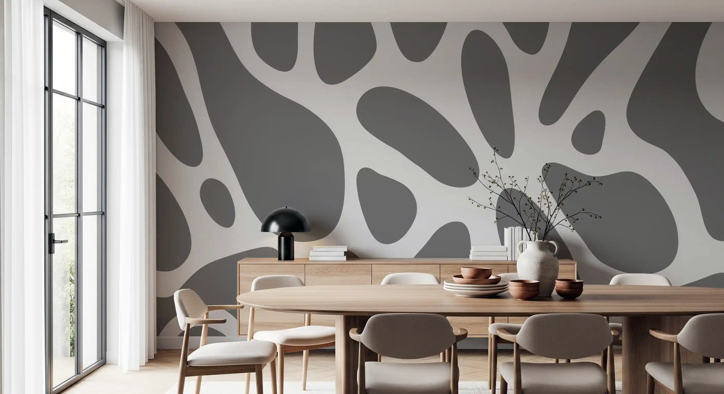 Gray Abstract Organic Fluid Shapes Wallpaper Wall Mural