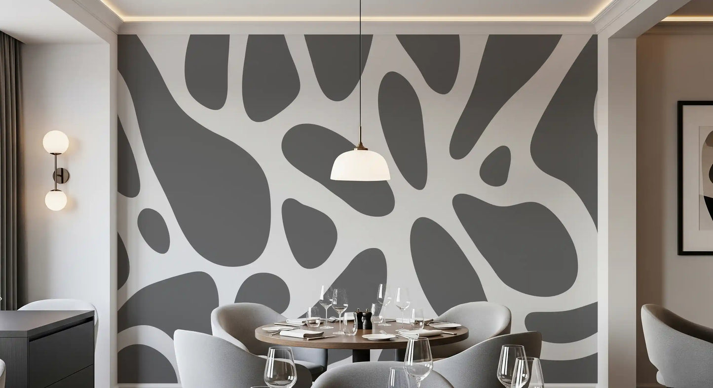 Gray Abstract Organic Fluid Shapes Wallpaper Wall Mural