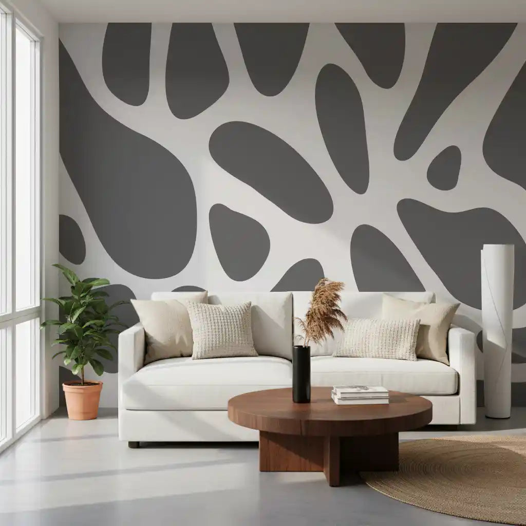 Gray Abstract Organic Fluid Shapes Wallpaper Wall Mural