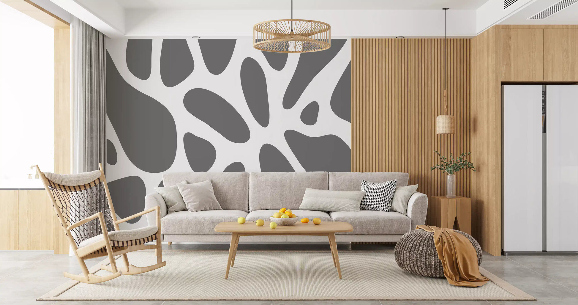 Gray Abstract Organic Fluid Shapes Wallpaper Wall Mural
