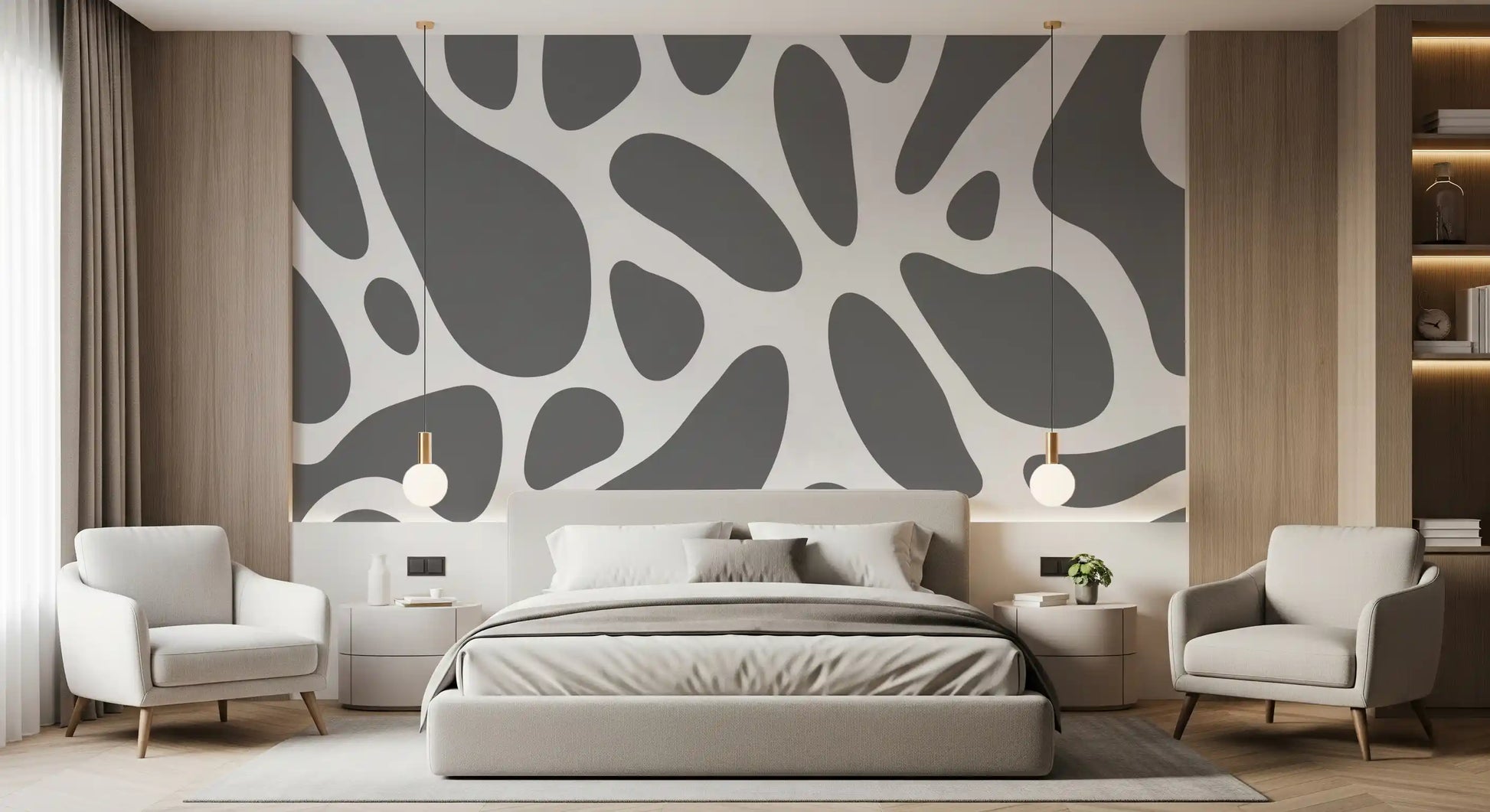 Gray Abstract Organic Fluid Shapes Wallpaper Wall Mural