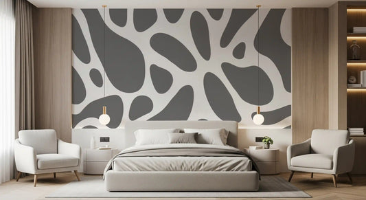 Gray Abstract Organic Fluid Shapes Wallpaper Wall Mural