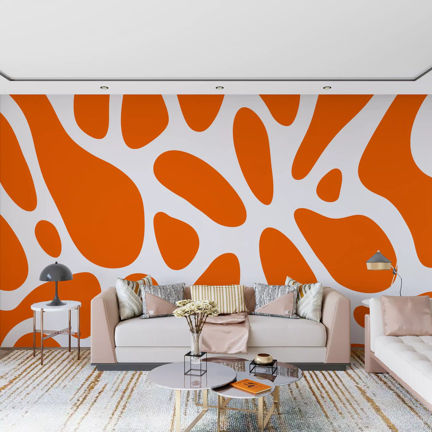 Retro Tangerine Flow Abstract Wallpaper Wall Mural