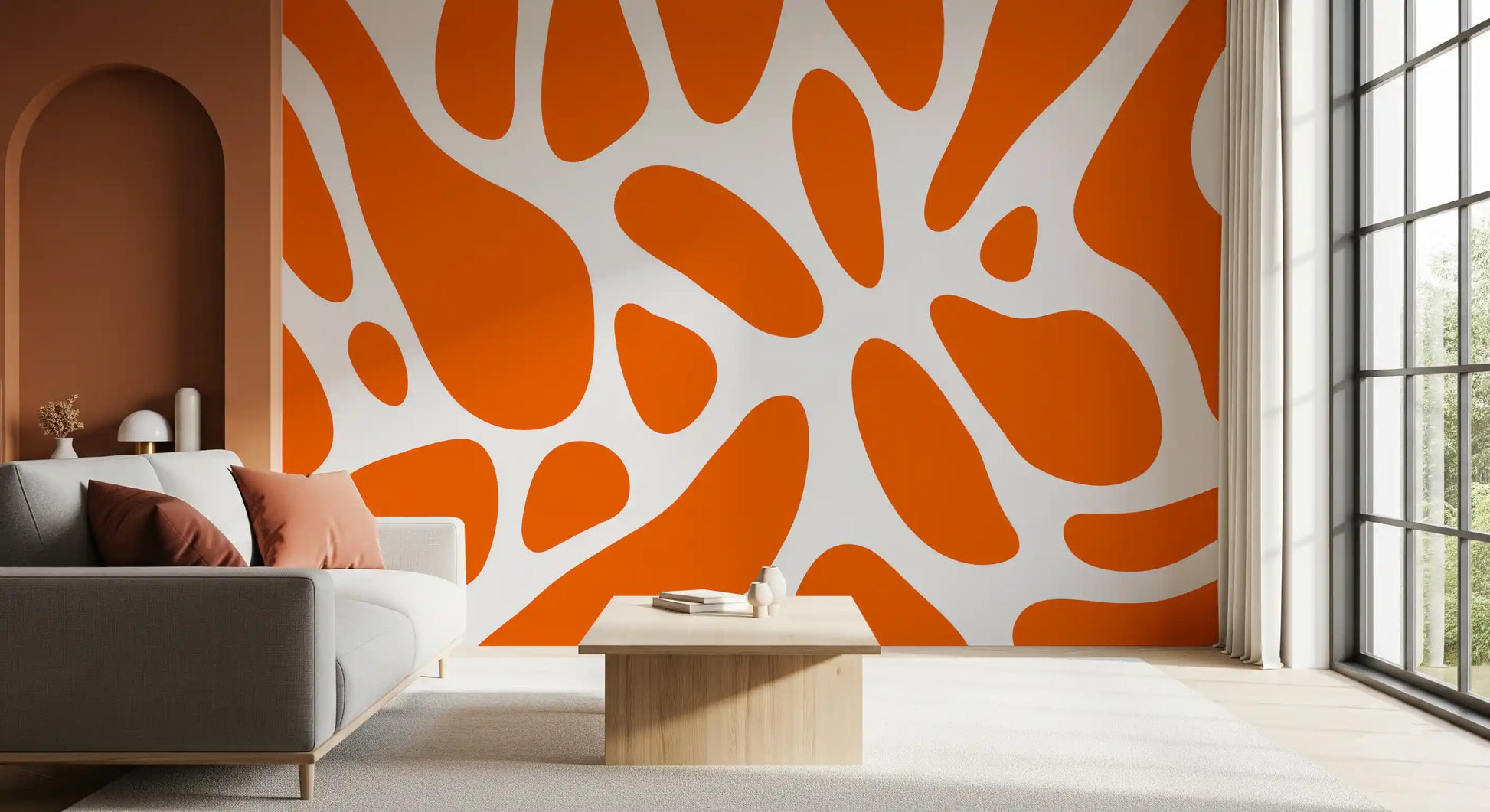Retro Tangerine Flow Abstract Wallpaper Wall Mural