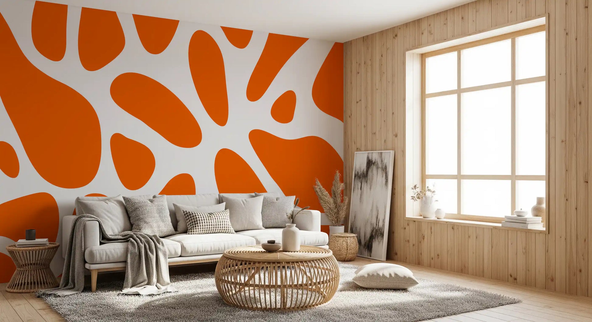 Retro Tangerine Flow Abstract Wallpaper Wall Mural