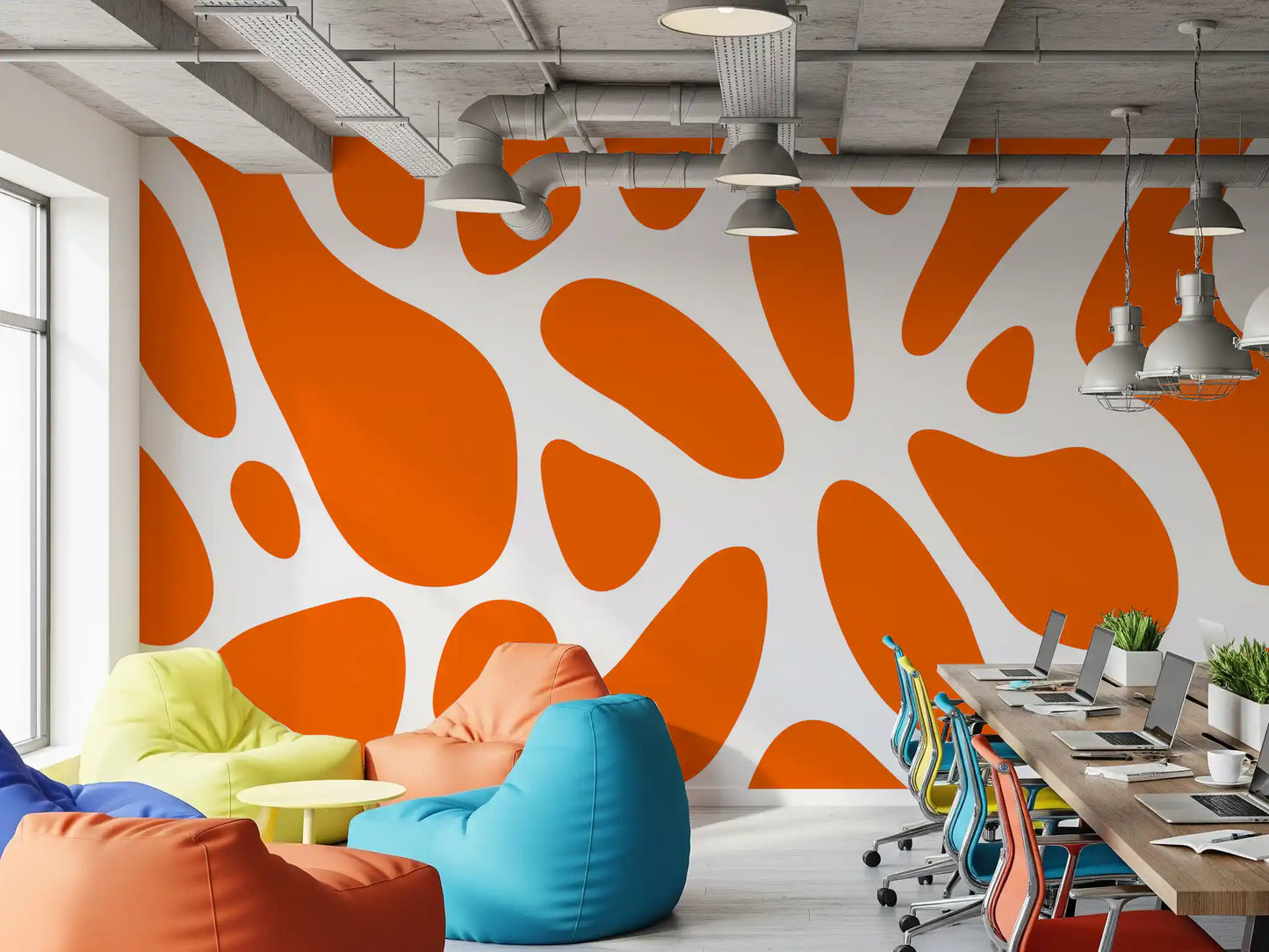 Retro Tangerine Flow Abstract Wallpaper Wall Mural