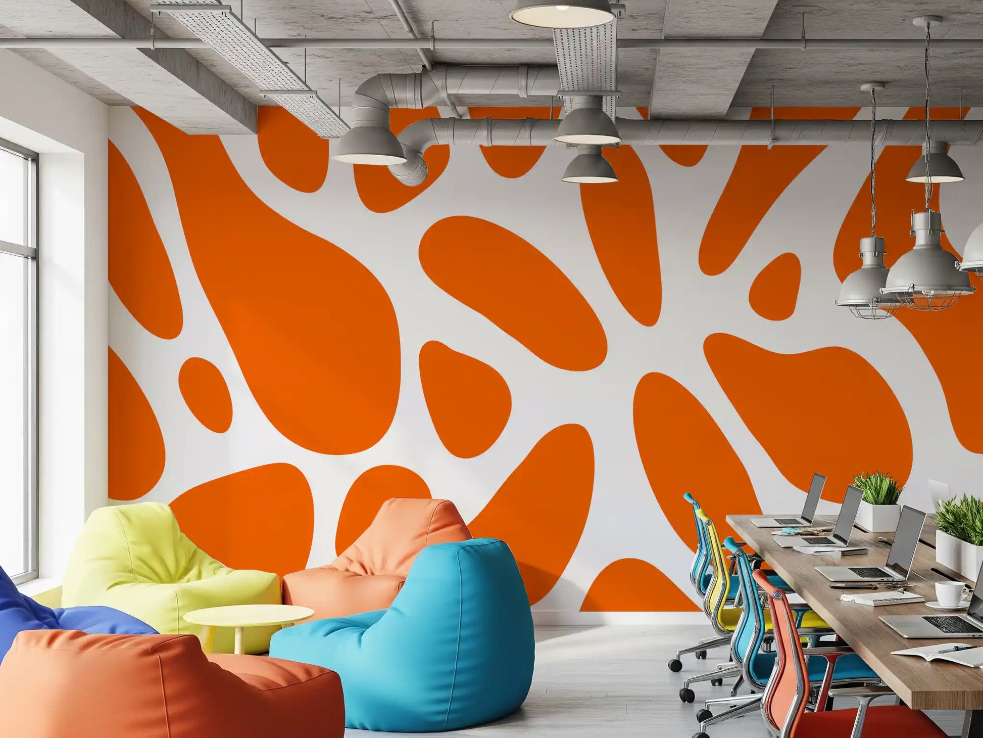 Retro Tangerine Flow Abstract Wallpaper Wall Mural