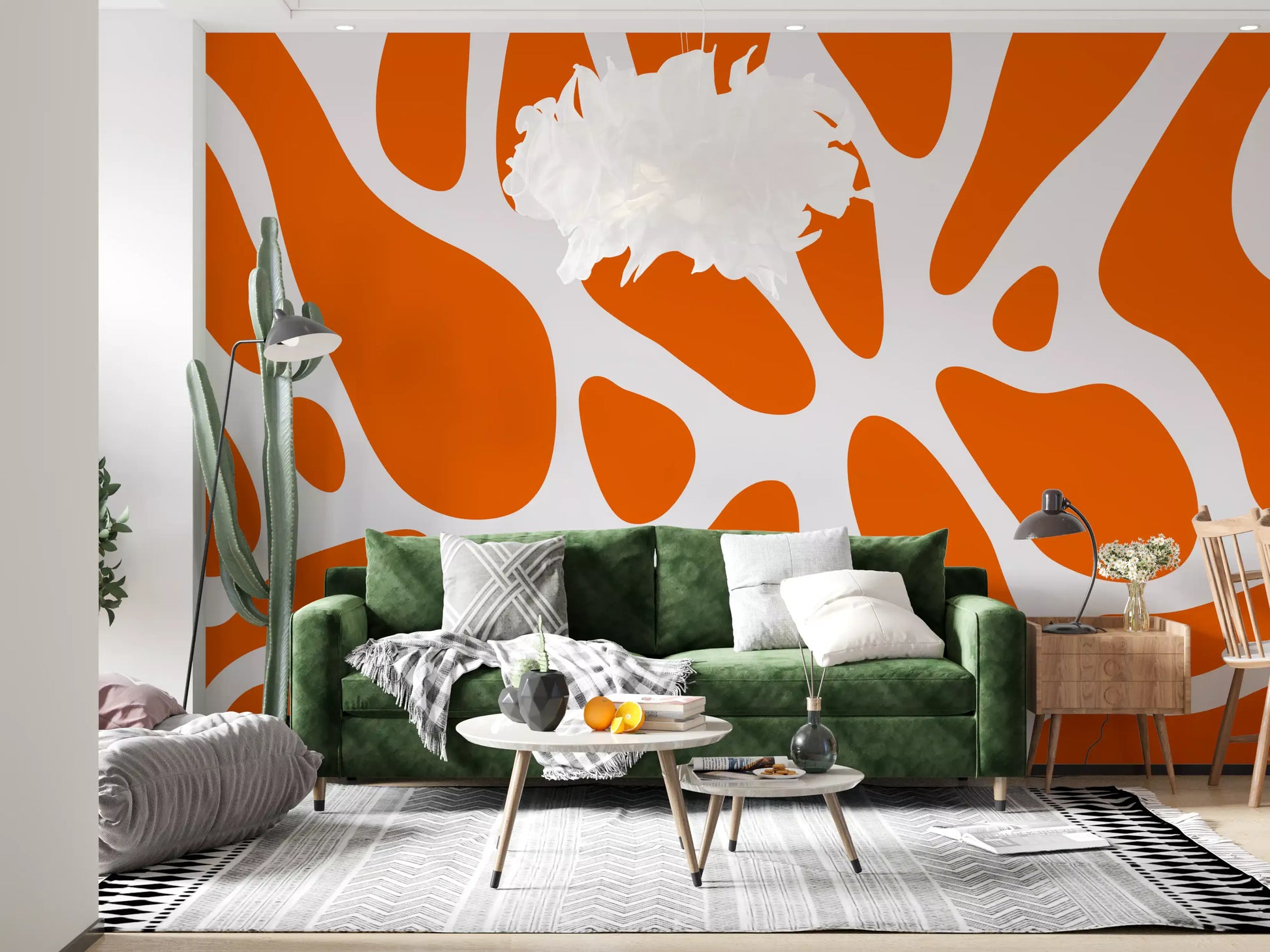 Retro Tangerine Flow Abstract Wallpaper Wall Mural