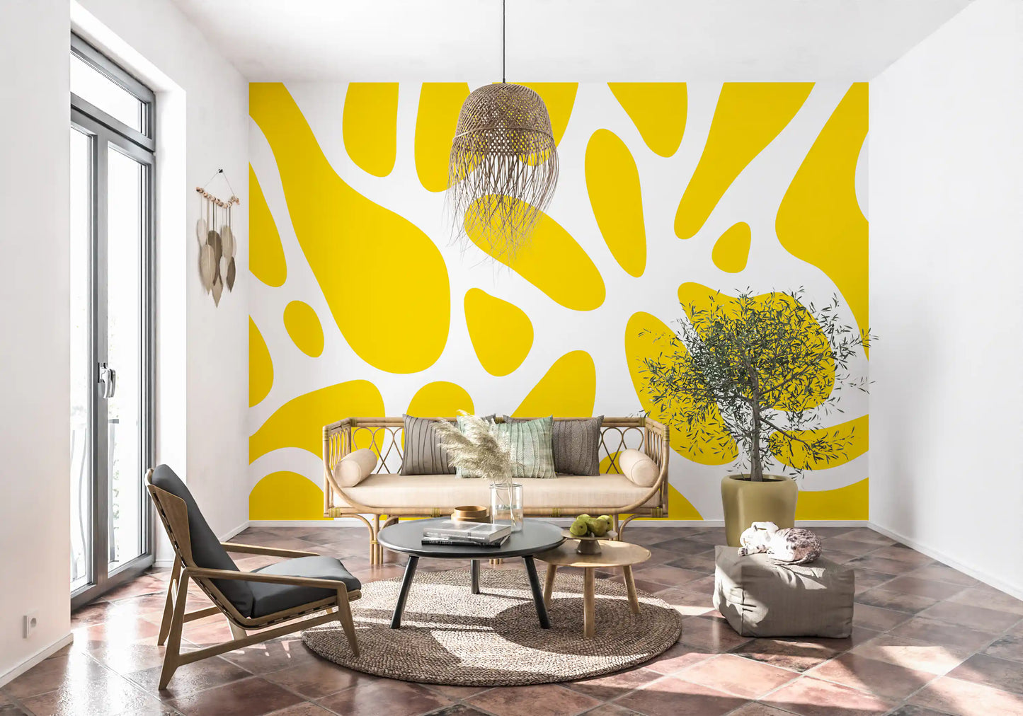 Sunlit Flow Abstract Yellow Shape Wallpaper Wall Mural