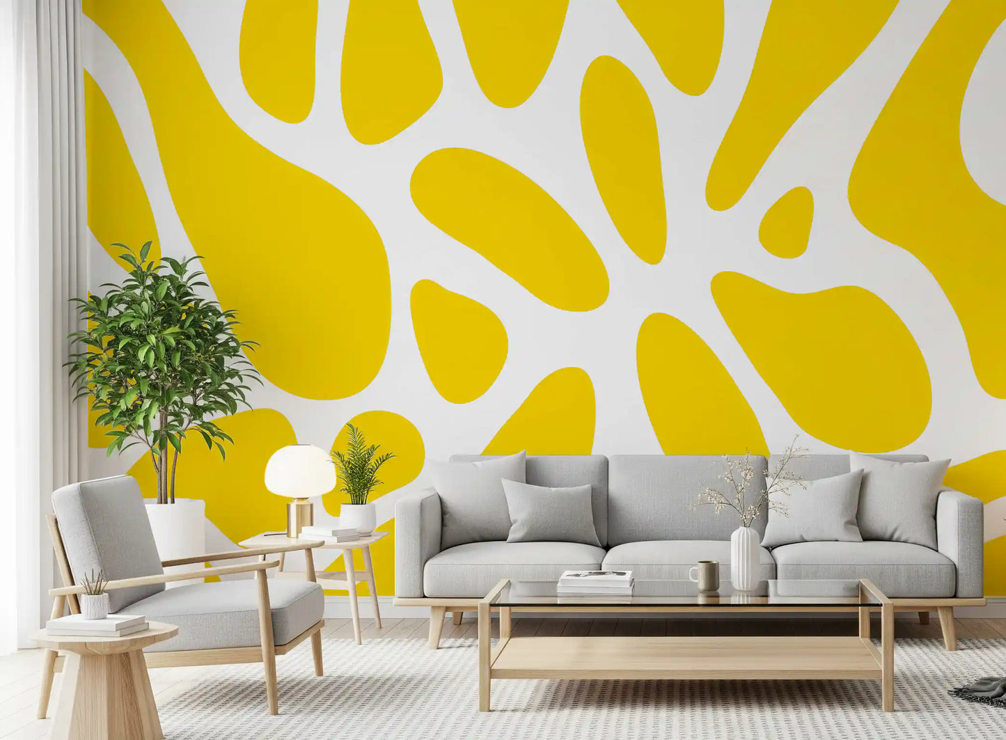 Sunlit Flow Abstract Yellow Shape Wallpaper Wall Mural
