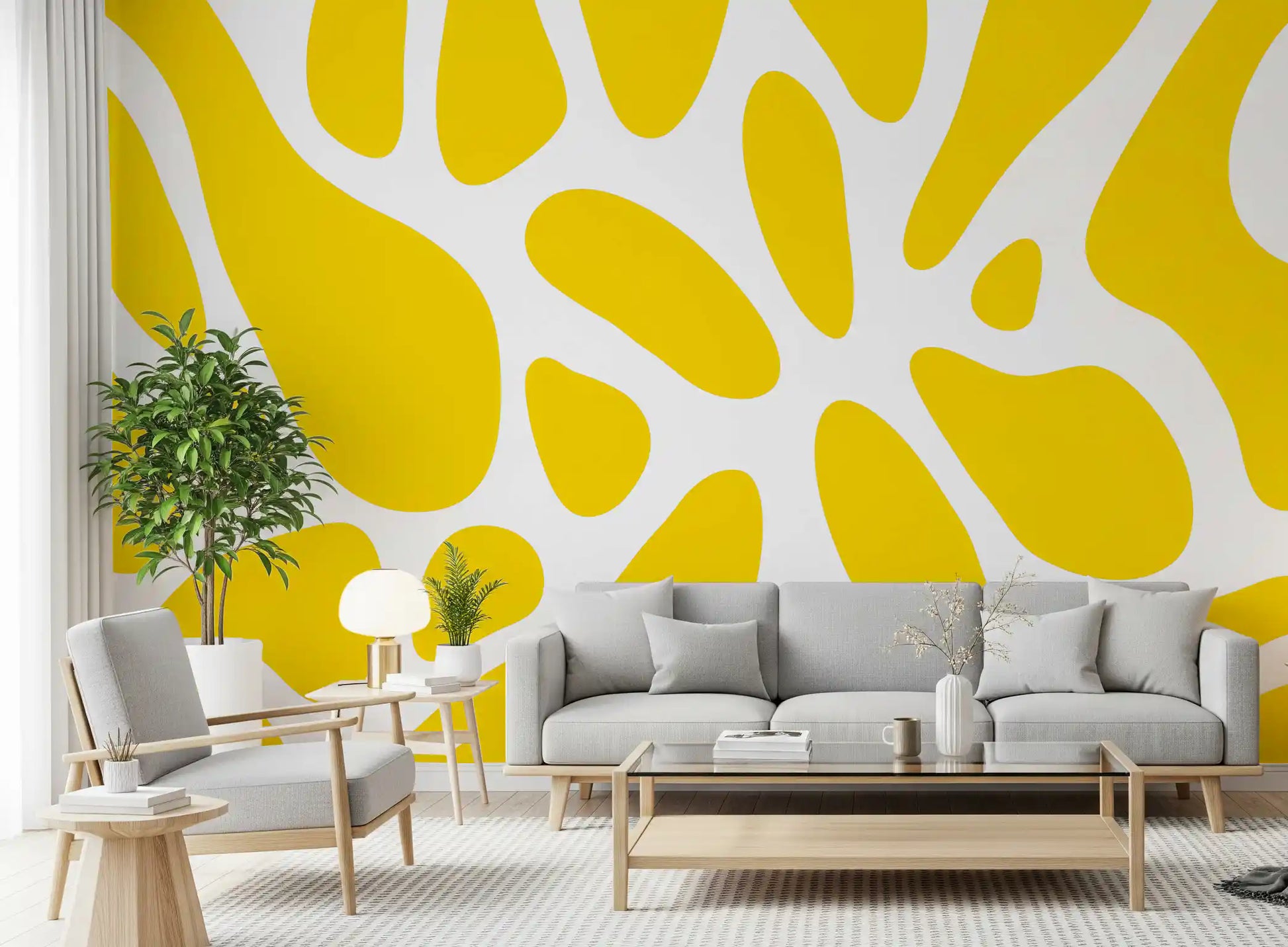 Sunlit Flow Abstract Yellow Shape Wallpaper Wall Mural